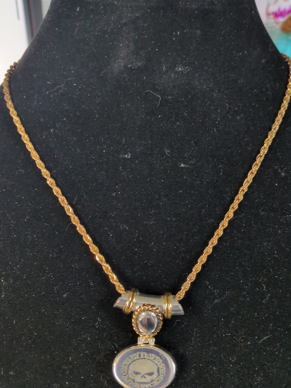 Harley-Davidson Gold/Silver-Tone Skull Medallion Necklace